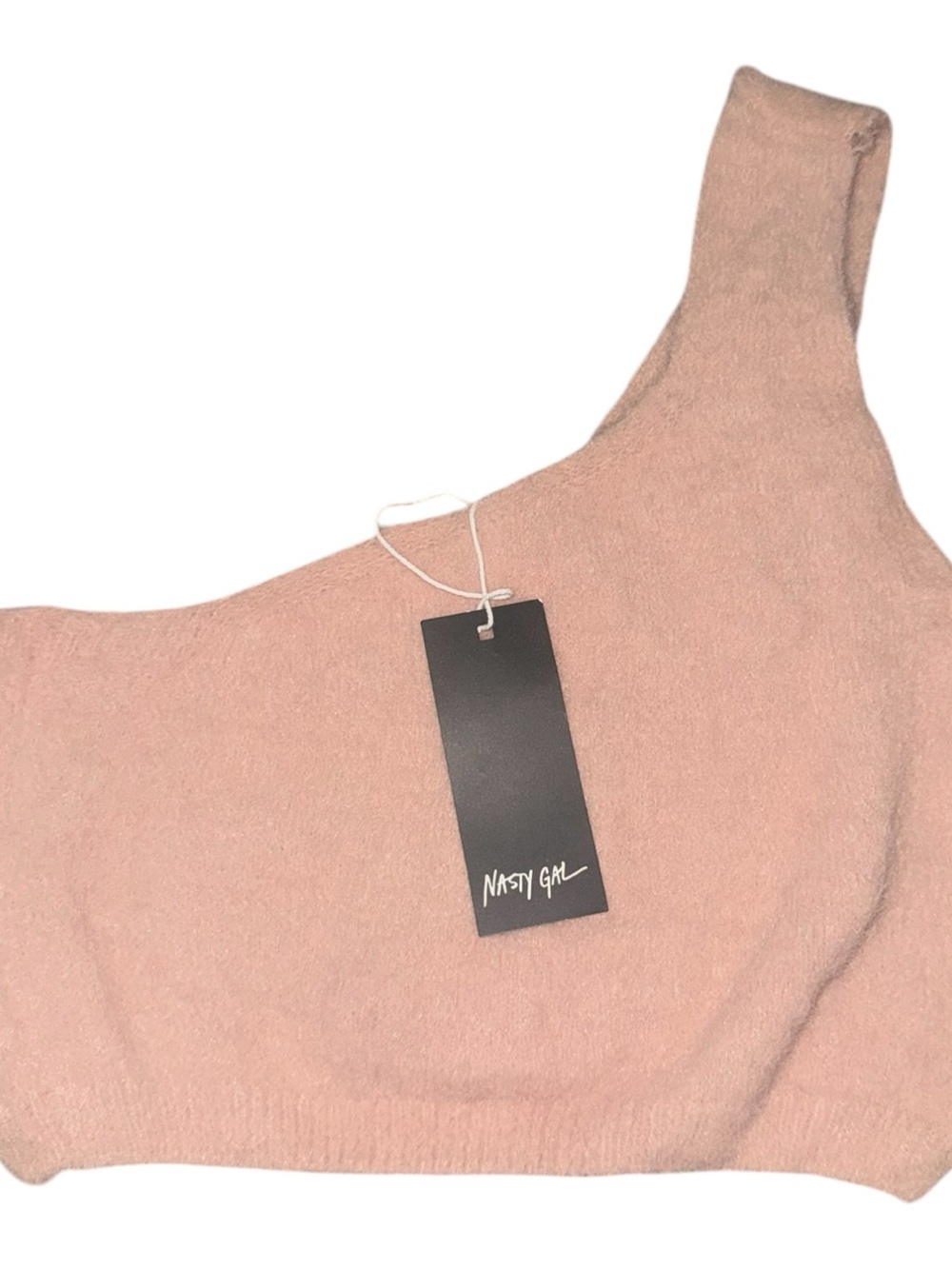 Nasty Gal Blush One-Shoulder Plush Crop Top